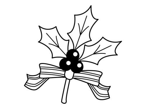 ヒイラギの飾りの白黒イラスト