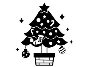 クリスマスツリーの白黒イラスト05