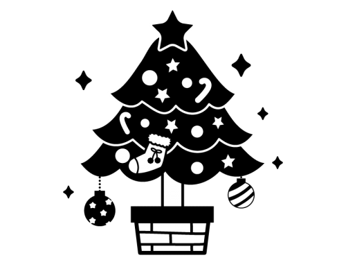 クリスマスツリーの白黒イラスト05 かわいい無料の白黒イラスト モノ