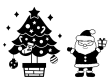 クリスマスツリーとサンタの白黒イラスト