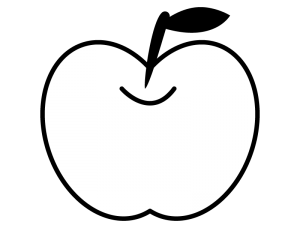 葉っぱが付いたりんごの白黒イラスト