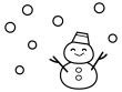 雪が降る中の雪だるまの白黒イラスト