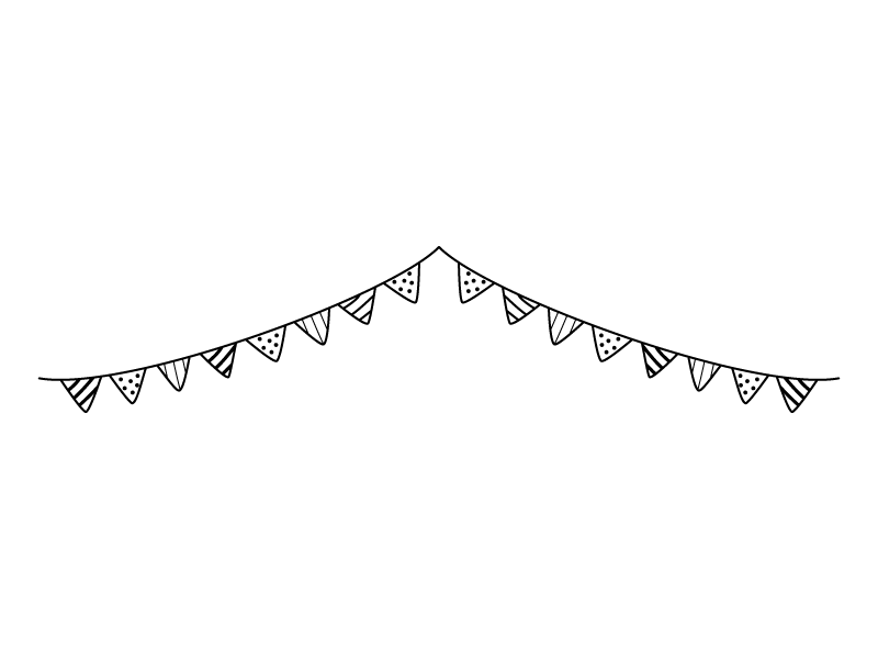 2連のフラッグガーランド・三角旗の白黒イラスト | かわいい無料の白黒