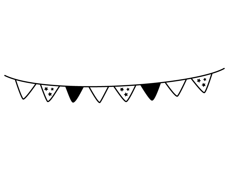 フラッグガーランド・三角旗の白黒イラスト02 | かわいい無料の白黒