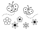 お花と蝶々の白黒イラスト