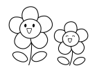 かわいい二輪の花の白黒イラスト