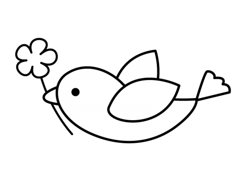 花と小鳥の白黒イラスト