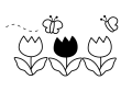 チューリップと蝶々の白黒イラスト