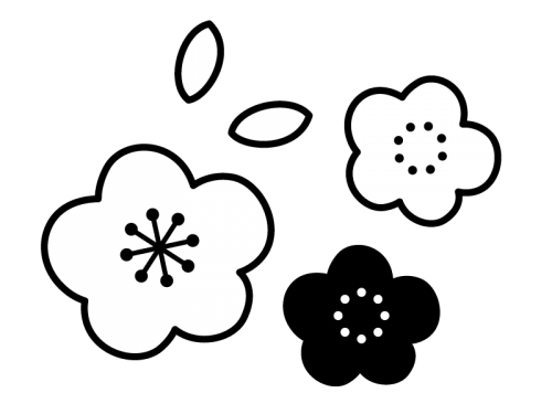 梅の花の白黒イラスト04 | かわいい無料の白黒イラスト モノぽっと