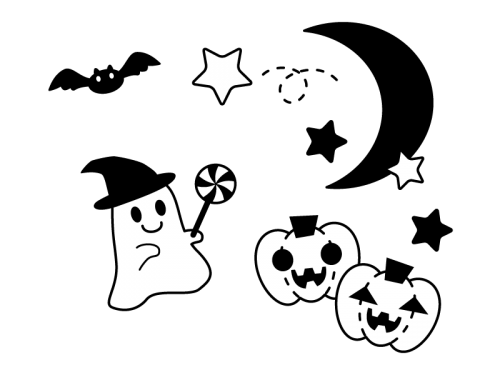 ハロウィンのお化けの白黒イラスト かわいい無料の白黒イラスト モノぽっと