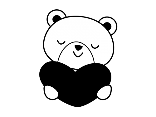 ハートを持つクマの白黒イラスト