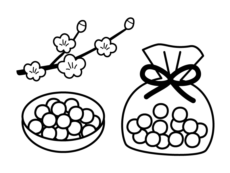 ひな祭り・ひなあられの白黒イラスト | かわいい無料の白黒イラスト