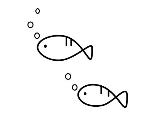 かわいい魚の白黒イラスト