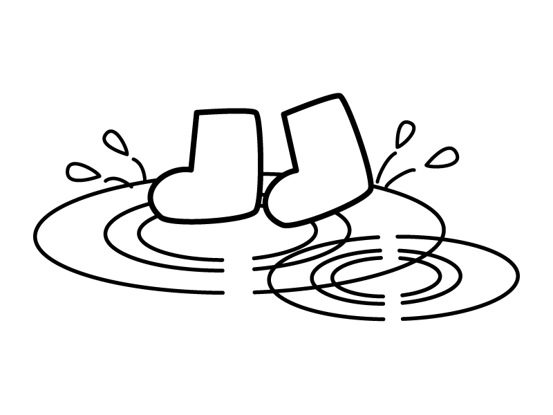 水たまりと長靴の白黒イラスト | かわいい無料の白黒イラスト モノぽっと