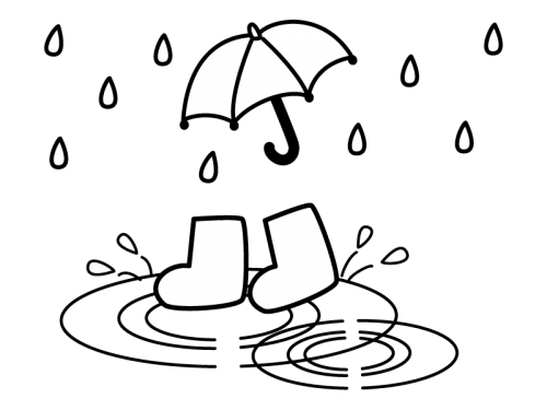 梅雨 水たまりと長靴の白黒イラスト かわいい無料の白黒イラスト モノぽっと