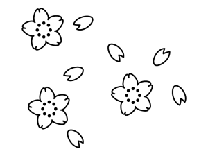 桜の花びらの白黒イラスト02