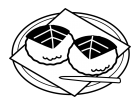 お皿にのった桜餅・道明寺の白黒イラスト