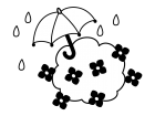 紫陽花と傘の梅雨の白黒イラスト