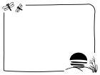 夕日とトンボのフレーム・枠の白黒イラスト