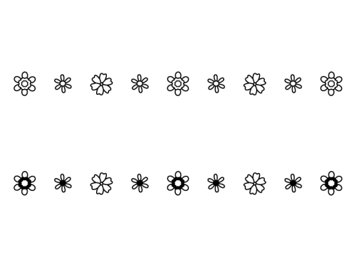 小花のライン・罫線の白黒イラスト