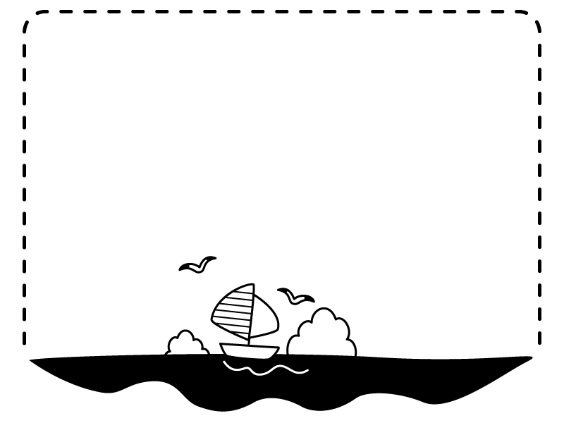 海とヨットのフレーム・枠の白黒イラスト | かわいい無料の白黒