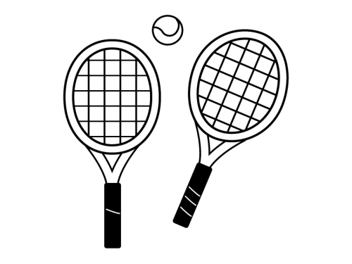 テニスラケットとボールの白黒イラスト