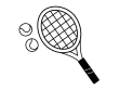 テニスラケットとボールの白黒イラスト02