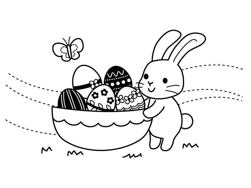 イースターエッグとラビットの白黒イラスト | かわいい無料の白黒