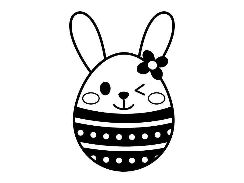 イースターエッグ・ラビットの白黒イラスト02 | かわいい無料の白黒