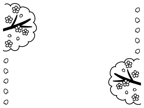 春・桜のフレーム・枠の白黒イラスト06