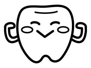 かわいい歯のキャラクターの白黒イラスト03