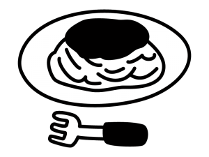 ミートソース・パスタの白黒イラスト