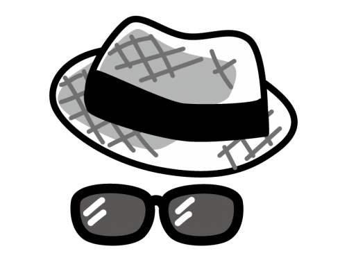 オシャレな帽子とサングラスの白黒イラスト