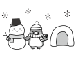 雪だるまとペンギンの白黒イラスト
