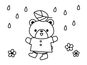 雨とクマの白黒イラスト